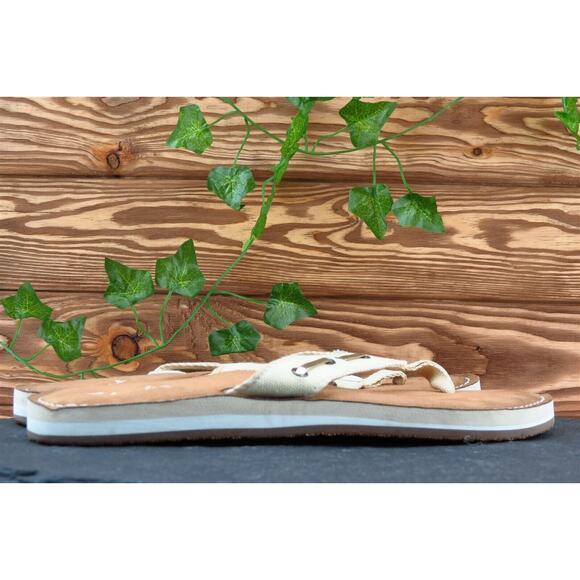 Clarks Size 9 M Beige Flip Flop Fabric Women Sandal Shoes - Picture 4 of 7